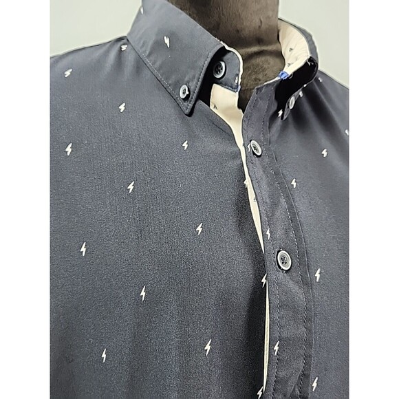 Fried Denim NYC Mens Short Sleeve XL Button Shirt Navy Blue Slim Fit Lightning - Picture 5 of 11